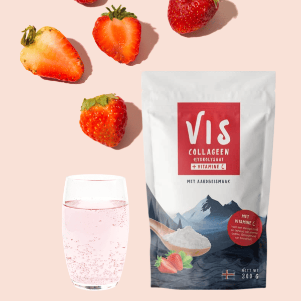 Viscollageen aardbei shake (1) Marine collageen met vitamine C - Aardbeismaak (test)
