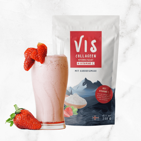 Viscollageen aardbei shake Marine collageen met vitamine C - Aardbeismaak (test)